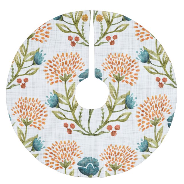 Jordrik Whimsical: Vattenfärgsblomma Motif. Julgransmatta Borstad Polyester (Framsidan)