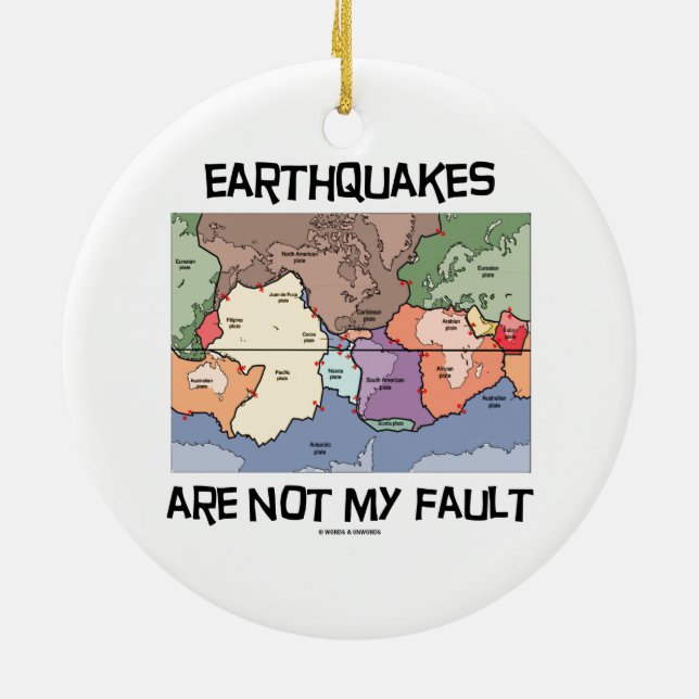 Jordskalv är inte min kritiserar (plätera julgransprydnad keramik (Baksidan)