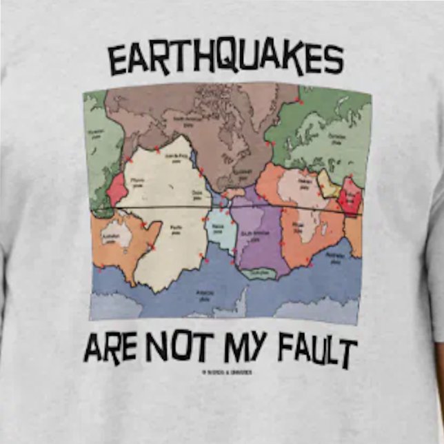 Jordskalv är inte min kritiserar (plätera tee shirt (Seismologists & earth scientists will enjoy this "Earthquakes Are Not My Fault" plate tectonics tee!)