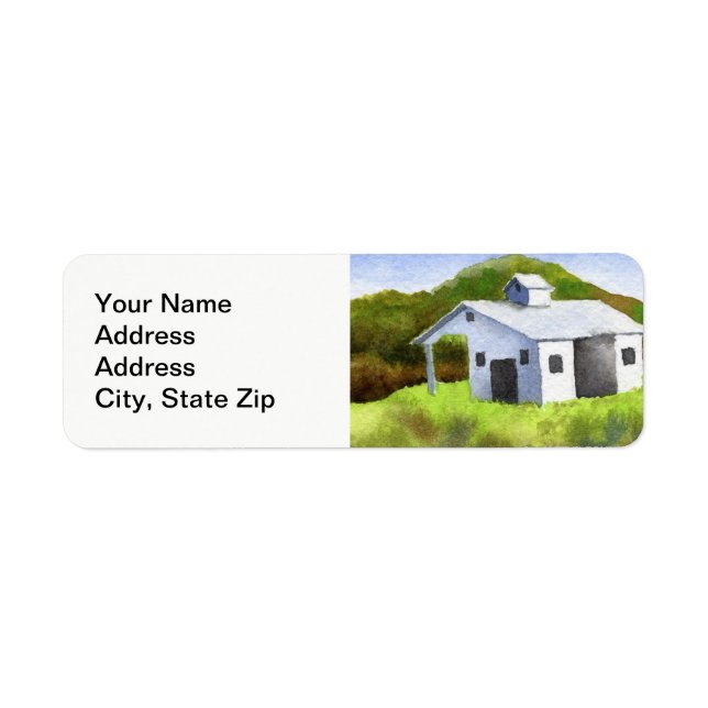 Jordslandskapen i land ligger i fält, dvärgsilo. returadress etikett (Framsidan)