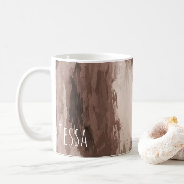 Jordton Abstrakt Ikat Rustik Målerisk Neutral Kaffemugg (Med munk)