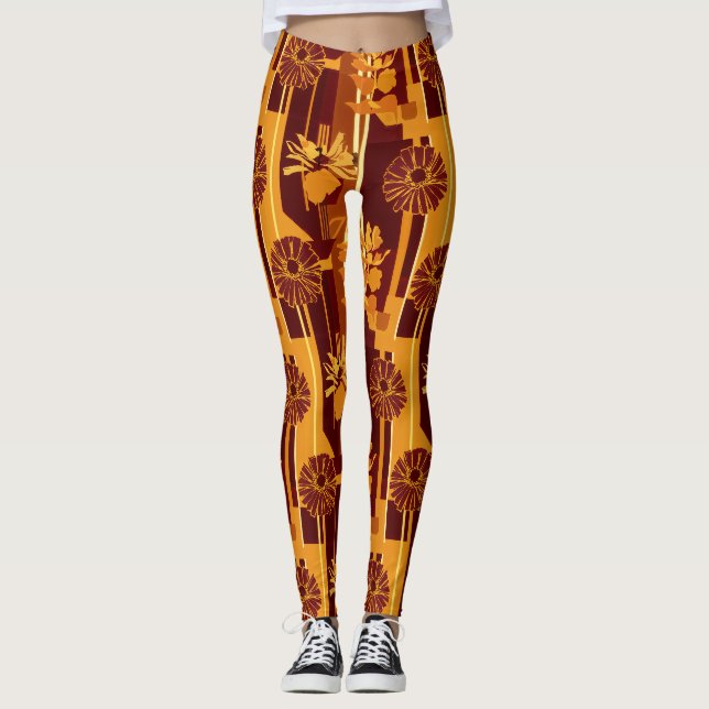 Jordton Botaniskt Blommönster Leggings (Framsida)