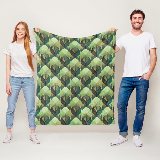 Jordton Grön Geometrisk Vintage Mönster Fleecefilt (På plats)