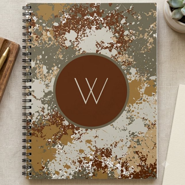 Jordton Grunge-struktur med modernt monogram Anteckningsbok (Earth-toned grunge textures for a stylish, professional look. Perfect for your daily notes.)