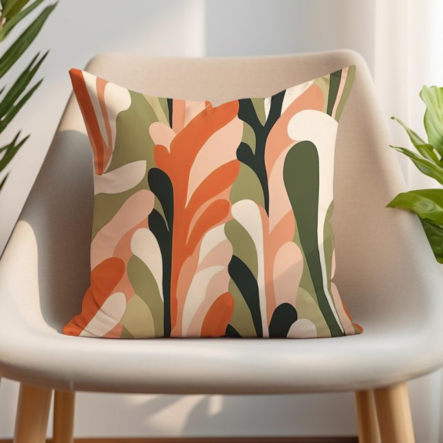 Jordton Olivgrön Rosa Sand Orange Abstrakt Kudde (Green, orange, and sand abstract decorator pillow)