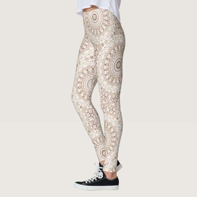 Jordtonad Geometrisk Mandalamönster Leggings (Vänster)