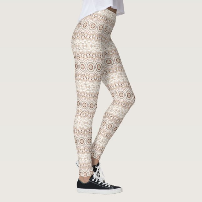 Jordtonad Geometrisk Mandalamönster Leggings (Höger)