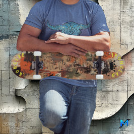 Jordtonad Graffiti-Inspirerad Abstrakt Gatukonst Mini Skateboard Bräda 18,5 Cm