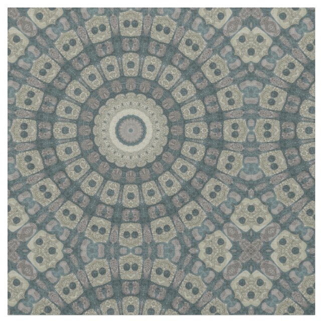 Jordtonad Mandala med Tribala Geometriska Mönster Tyg (Närbild)