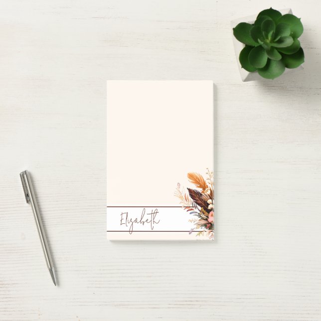 Jordtonade boho-bukett personlig post-it block (Kontor)