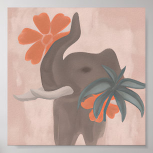 Jordtoner Elefant minimalistisk konst Poster