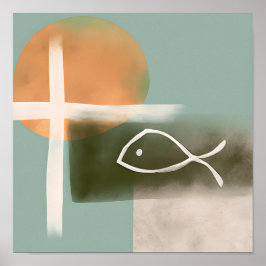 Jordtoner kor och fiskminimalistisk konst poster