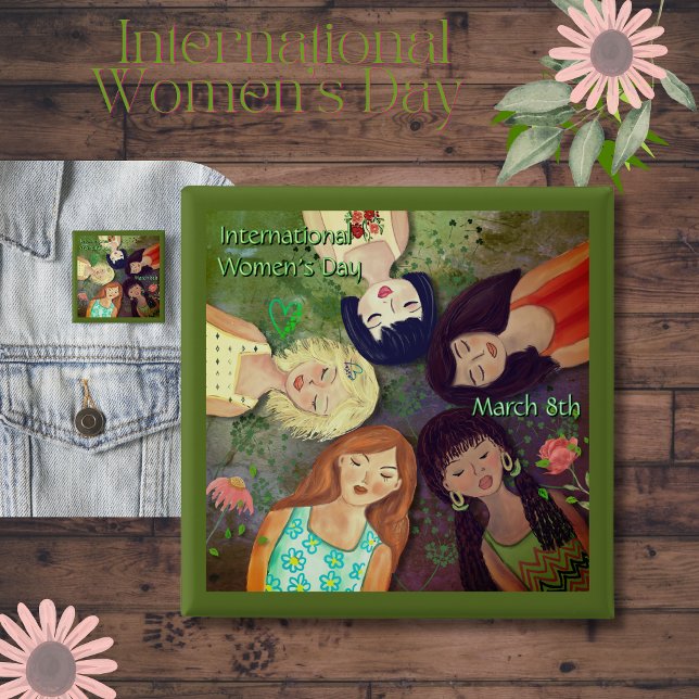 Jordtoner på internationell kvinnodagen knapp (International Women's Day Earth tones Button )