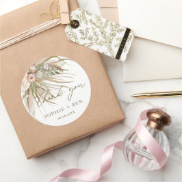 Jordtorkad pampas Grass Blommigt Bröllopsförmån Runt Klistermärke