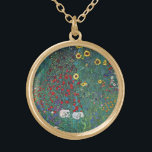 Jordträdgård w Solros by Klimt, Vintage Flowers Guldpläterat Halsband<br><div class="desc">Gustav Klimt är en vintage av blommigten Viktorian Era Symbolism bra art. En naturscen med olika blommor och solblommor i en trädgård på en gård. Om konstnären: Gustav Klimt (1862-1918) var en österrikisk symbolmålare och en av de mest framstående medlemmarna i rörelsen Wien Art nouveau.</div>