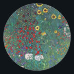 Jordträdgård w Solros by Klimt, Vintage Flowers Runt Klistermärke<br><div class="desc">Gustav Klimt är en vintage av blommigten Viktorian Era Symbolism bra art. En naturscen med olika blommor och solblommor i en trädgård på en gård. Om konstnären: Gustav Klimt (1862-1918) var en österrikisk symbolmålare och en av de mest framstående medlemmarna i rörelsen Wien Art nouveau.</div>