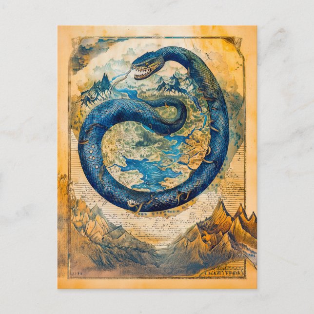 Jörmungandr Midgard-serpent på världskartan Helg Vykort (Framsida)