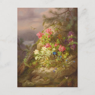 Josef Lauer Stilleben med blommor och snigel Vykort