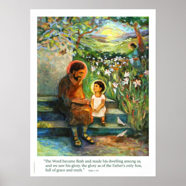 Josef och Jesus samtalar, Heliga familjen affisch (Framsidan)