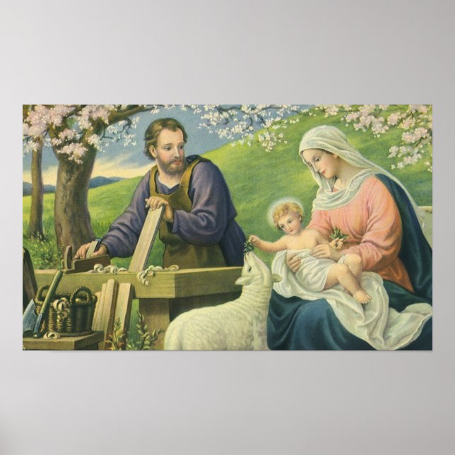 Josefs verkstad med Maria och Jesusbarnet Poster (Framsidan)