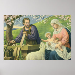 Josefs verkstad med Maria och Jesusbarnet Poster