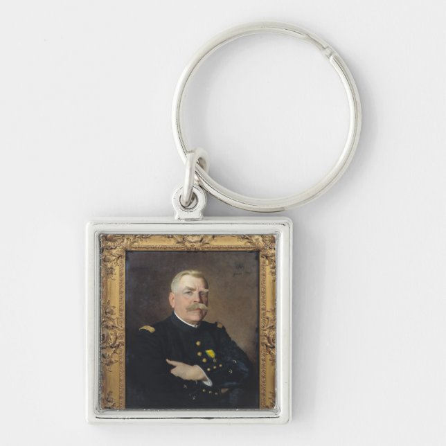 Joseph Joffre 1915 Fyrkantig Silverfärgad Nyckelring (Framsidan)