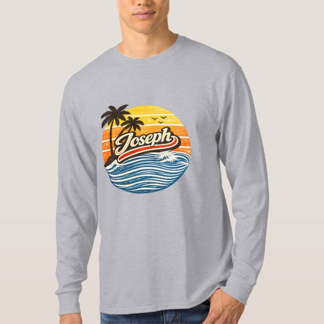 Joseph Retro Solnedgång Namn Design T Shirt (Framsida)