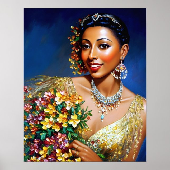 Josephine Baker Blommigt Art Poster (Framsidan)