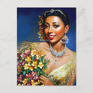 Josephine Baker Blommigt Art Vykort