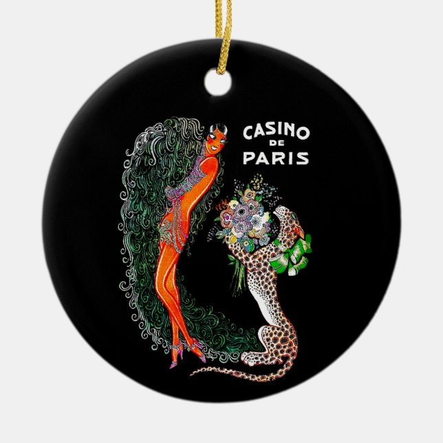 Josephine Baker Cheetah Jazz Age Julgransprydnad Keramik (Framsidan)