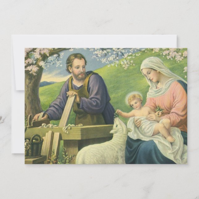 Joseph's Workshop med Mary och Baby Jesus Inbjudningar (Framsida)