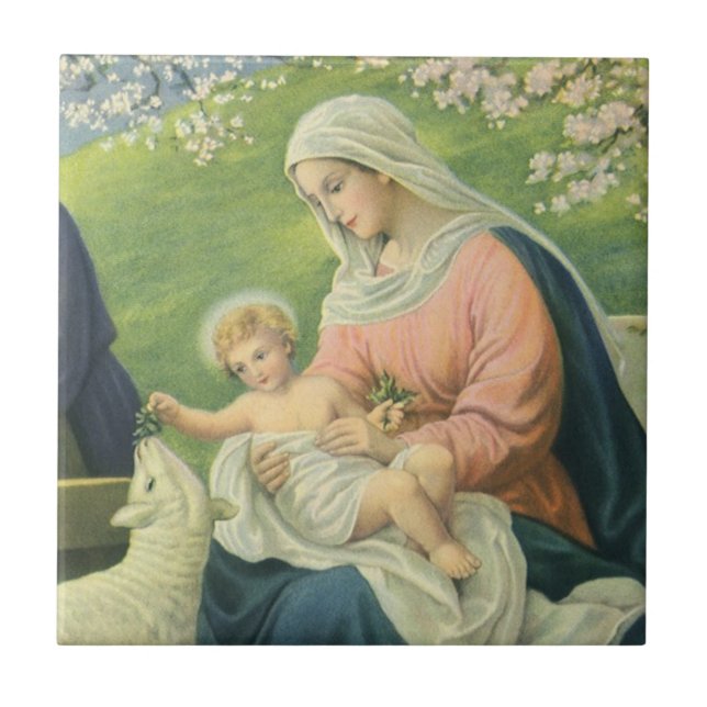Joseph's Workshop med Mary och Baby Jesus Kakelplatta (Framsidan)