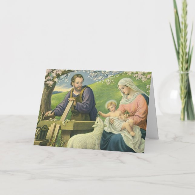 Joseph's Workshop med Mary och Baby Jesus Kort (Framsida)
