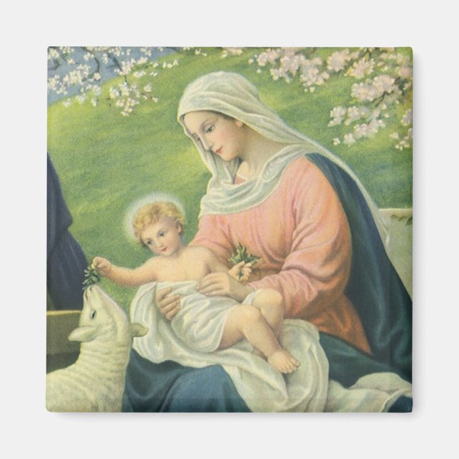 Joseph's Workshop med Mary och Baby Jesus Magnet (Framsidan)