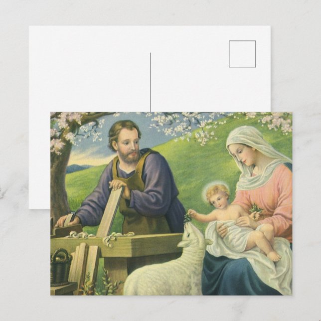 Joseph's Workshop med Mary och Baby Jesus Vykort (Fram/baksida)
