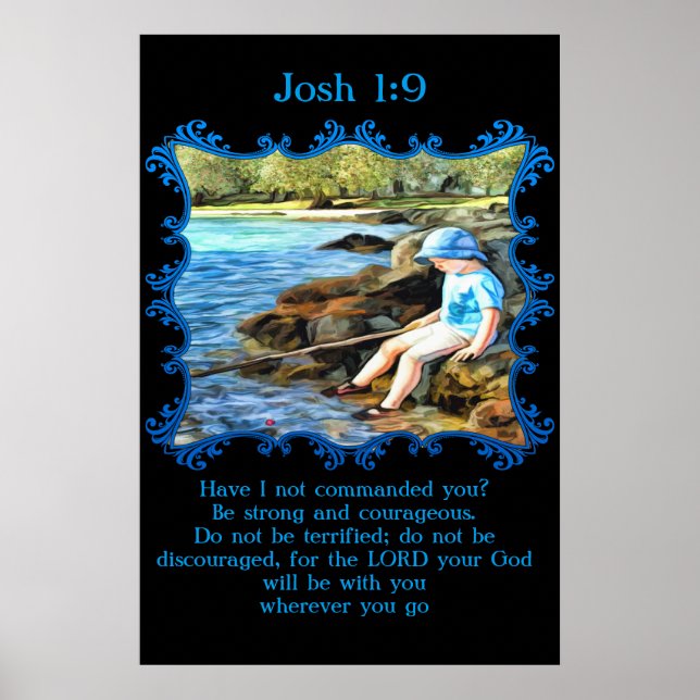 Josh 1:9 Pojke fiskade i floden. Poster (Framsidan)
