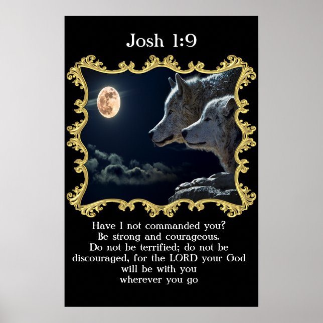 Josh 1:9 Varger tittar in i fullt måne. Poster (Framsidan)