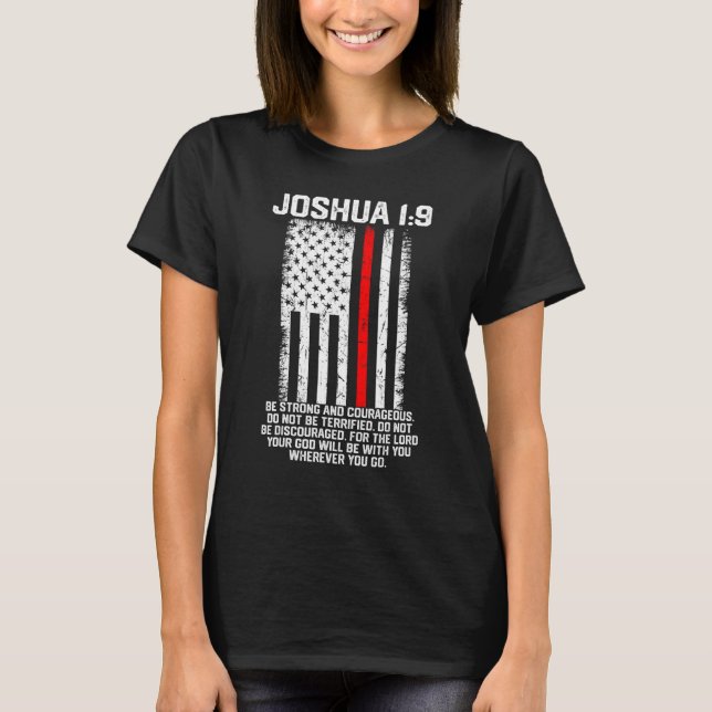 Joshua 19 American US Flag Firefighter Cross Chris T Shirt (Framsida)
