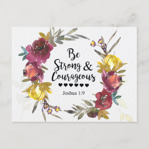 Joshua 1:9 Be Strong and Courageous Floral Wreath Vykort