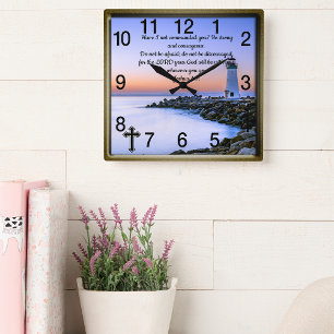 Joshua 1:9:Christian Faith prayer Square Wall Cl Fyrkantig Klocka