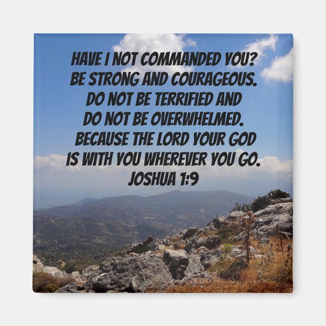 Joshua 1:9 Kraftfull och modig bibel Verse Magnet (Framsidan)