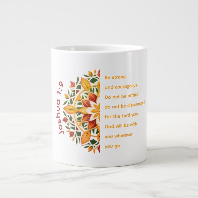 Joshua 1:9 Mandala Flower Jumbo Mugg (Framsidan)
