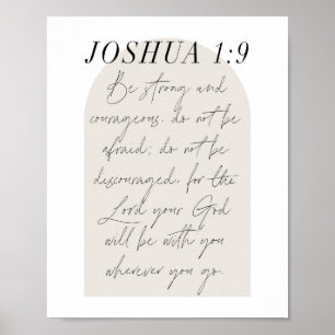 Joshua 1:9 Minimal Boho Beige Arch-skript Poster