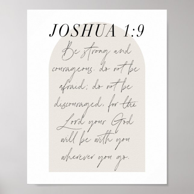 Joshua 1:9 Minimal Boho Beige Arch-skript Poster (Framsidan)
