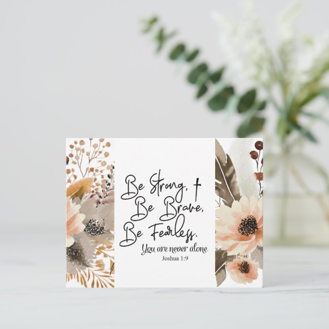 Joshua 1 9 ska vara stark, Modig bibelverse Vykort (Stående Fram)