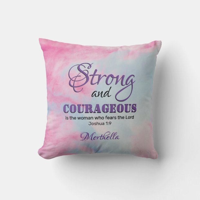 Joshua 1:9 STRONG OCH COURAGEOUS Christian Woman Kudde (Framsida)