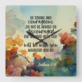 Joshua 1:9 Var stark och modig vattenfärg Fyrkantig Klocka