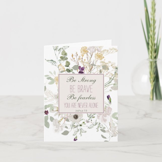 Joshua 1:9 Var stark Wildblomma Anteckningskort (Framsida)