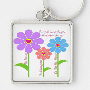 Joshua 1 Verse 9 Keychain Fyrkantig Silverfärgad Nyckelring