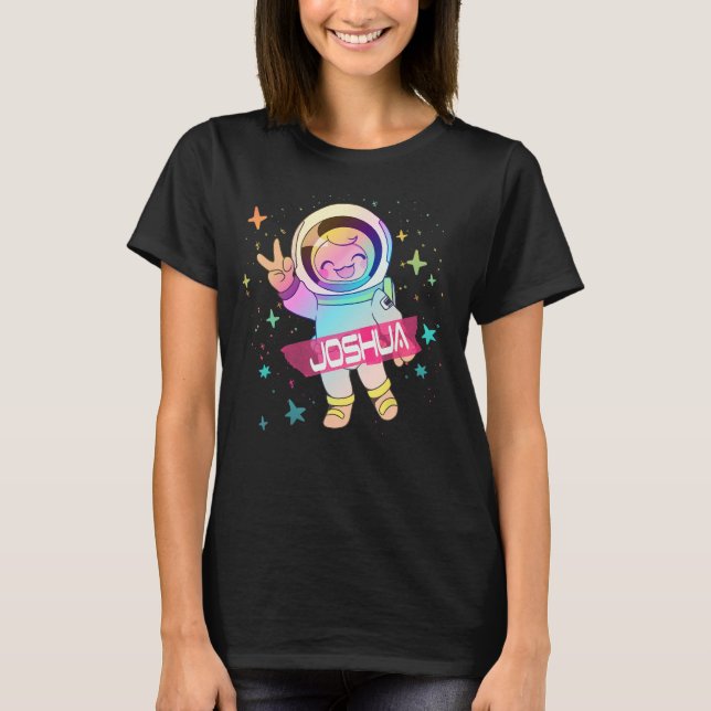 JOSHUA - Cute Boy Namn med söt astronaut T Shirt (Framsida)